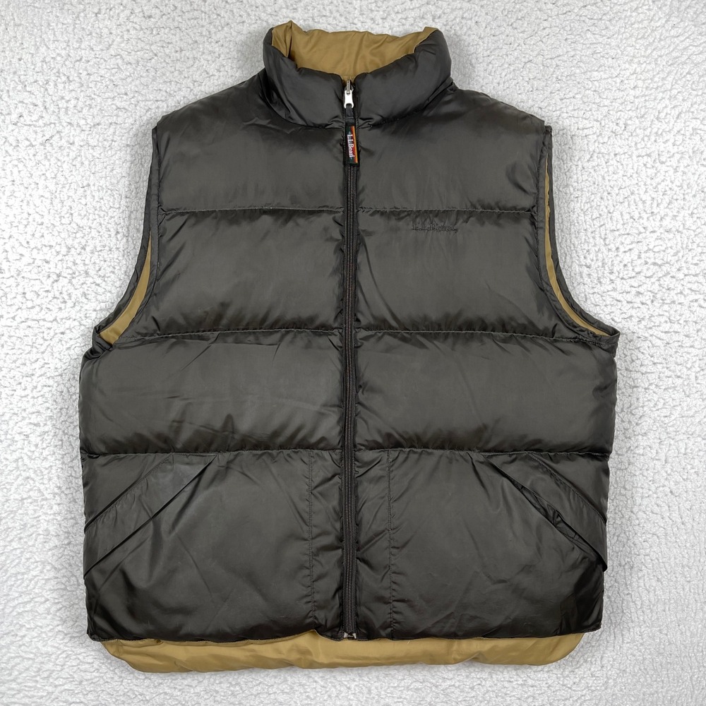 LL Bean Puffer Vest Mens XL Gray Reversible Goose Down Gorpcore Outdoor Hiking